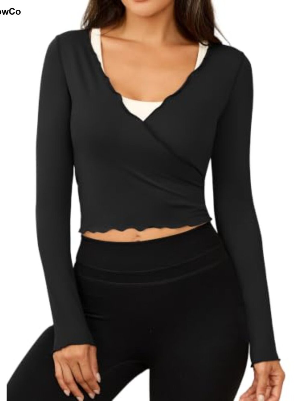 Bluetime Women's Long Sleeve Wrap Workout Top Nylon Spandex Crop Yoga Pilates